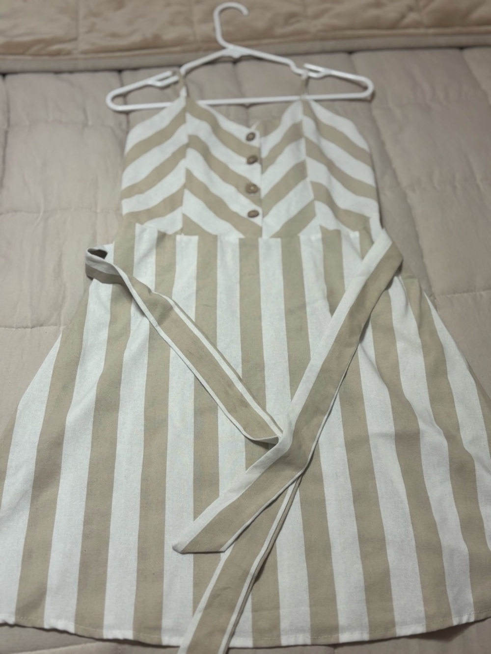 Striped Neutral Tie-Waist Sundress